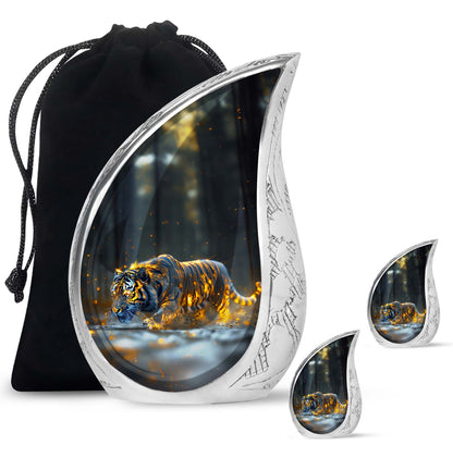 Black Personalized Tiger Cremation Urn for Human Ashes - 10-inch, 200 cu in - Yatskia