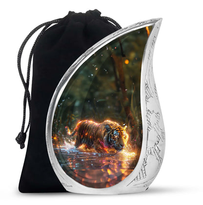 Black Personalized Tiger Cremation Urn for Human Ashes - 10-inch, 200 cu in - Yatskia