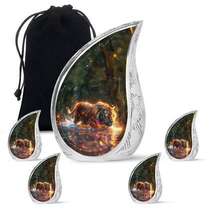 Black Personalized Tiger Cremation Urn for Human Ashes - 10-inch, 200 cu in - Yatskia