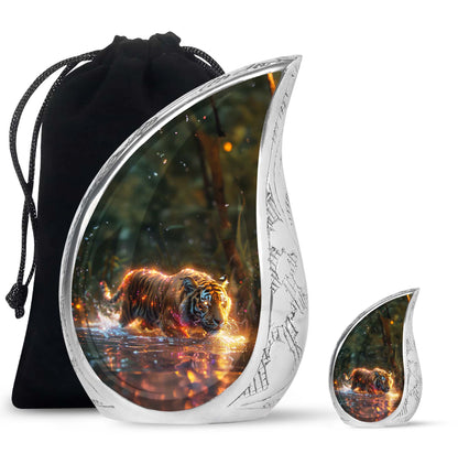 Black Personalized Tiger Cremation Urn for Human Ashes - 10-inch, 200 cu in - Yatskia