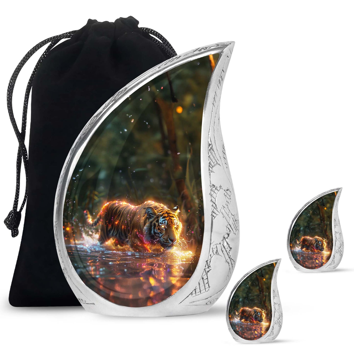Black Personalized Tiger Cremation Urn for Human Ashes - 10-inch, 200 cu in - Yatskia