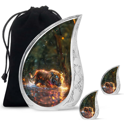 Black Personalized Tiger Cremation Urn for Human Ashes - 10-inch, 200 cu in - Yatskia