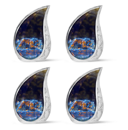 Tiger Urn for Human Ashes, Blue Ceramic Crouching Tiger with Embers in Water, Memorial Urn