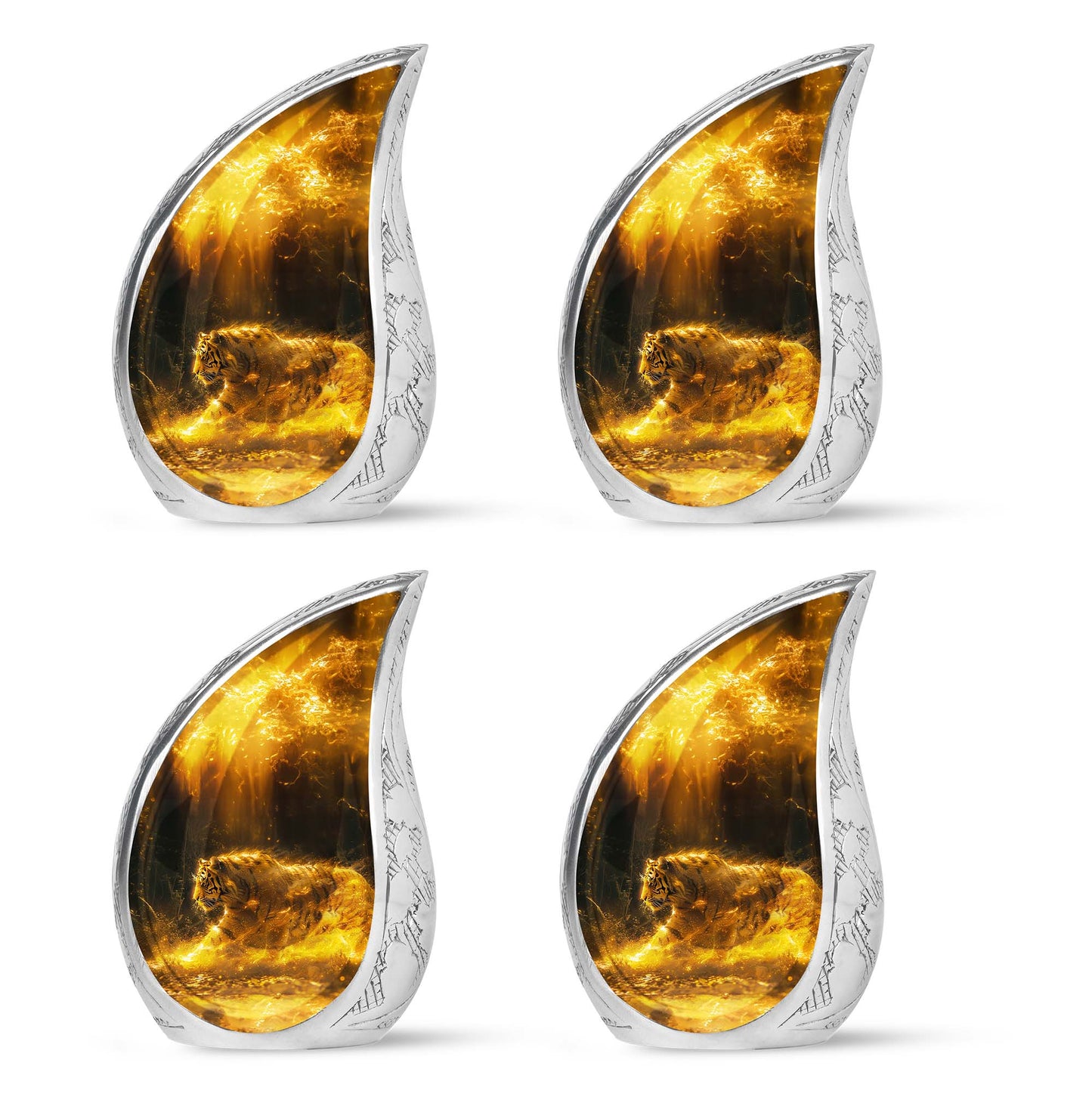 Tiger Urn for Ashes, Tiger Running Through Golden Fire on Black, Memorial Urn