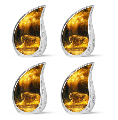 Tiger Urn for Ashes, Tiger Running Through Golden Fire on Black, Memorial Urn