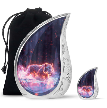 Black Personalized Tiger Cremation Urn for Human Ashes - 10-inch, 200 cu in - Yatskia