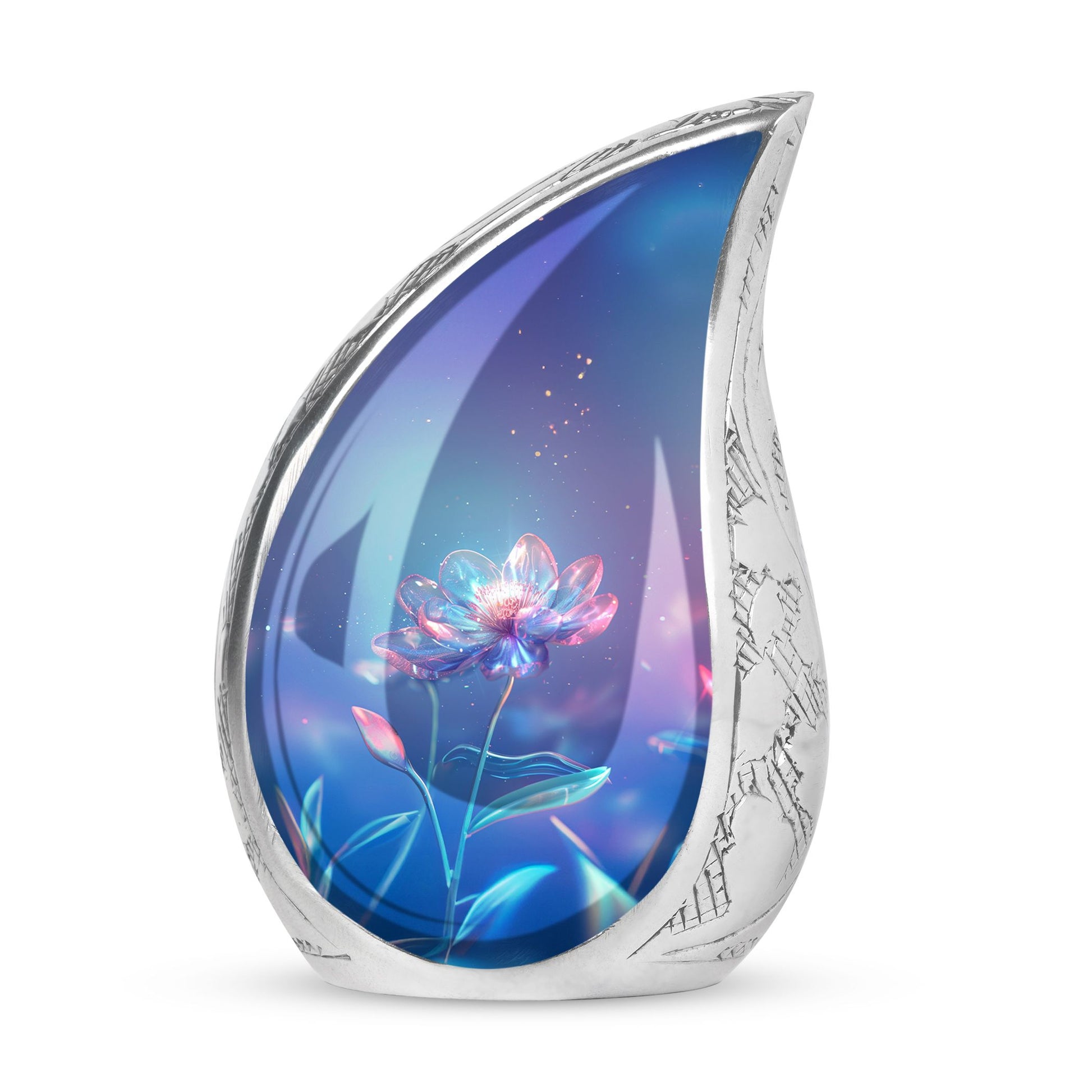 Beautiful Blue Flower Urn - Artistic Floral Design Cremation Urn for Ashes