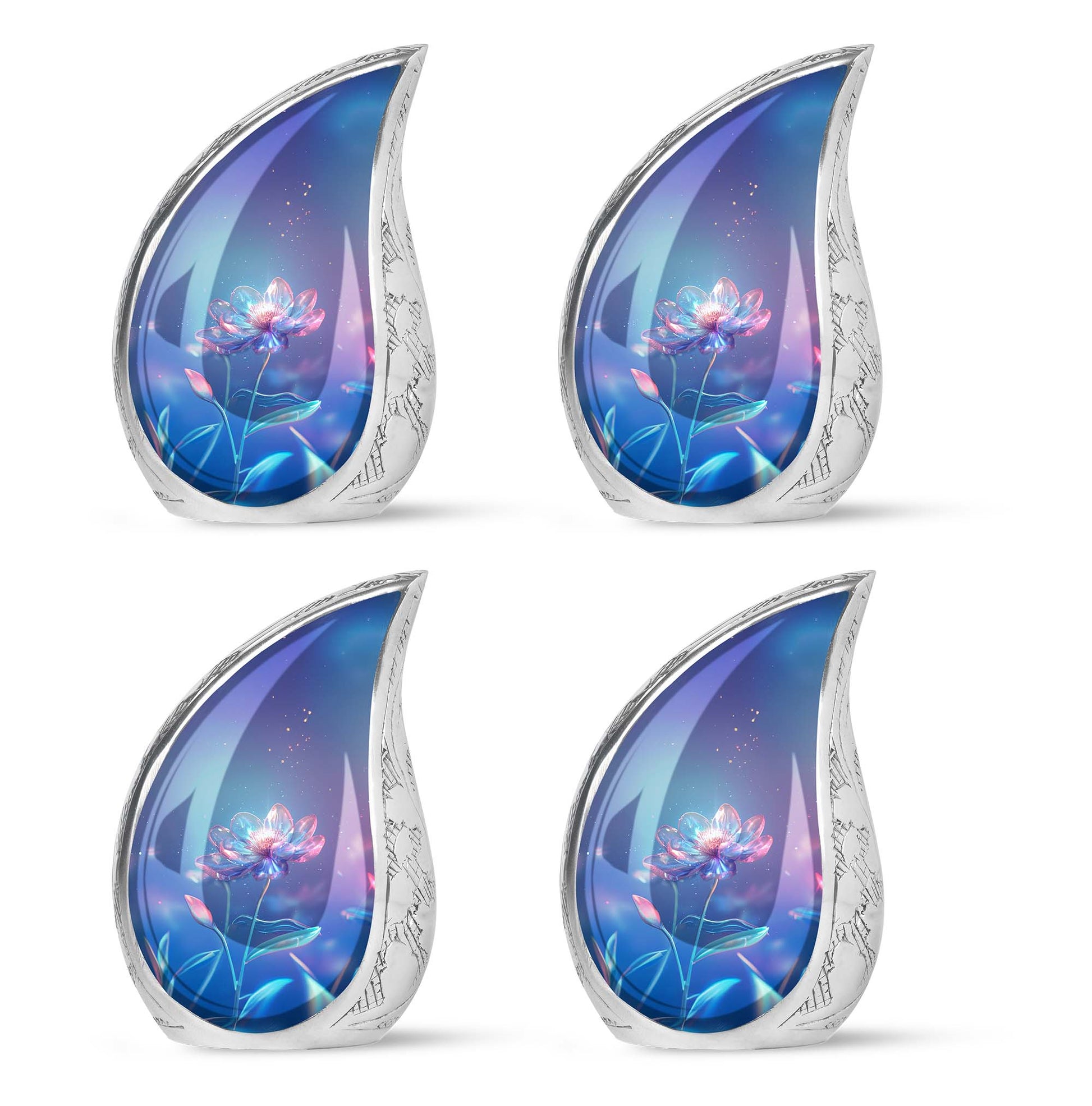 Beautiful Blue Flower Urn - Artistic Floral Design Cremation Urn for Ashes