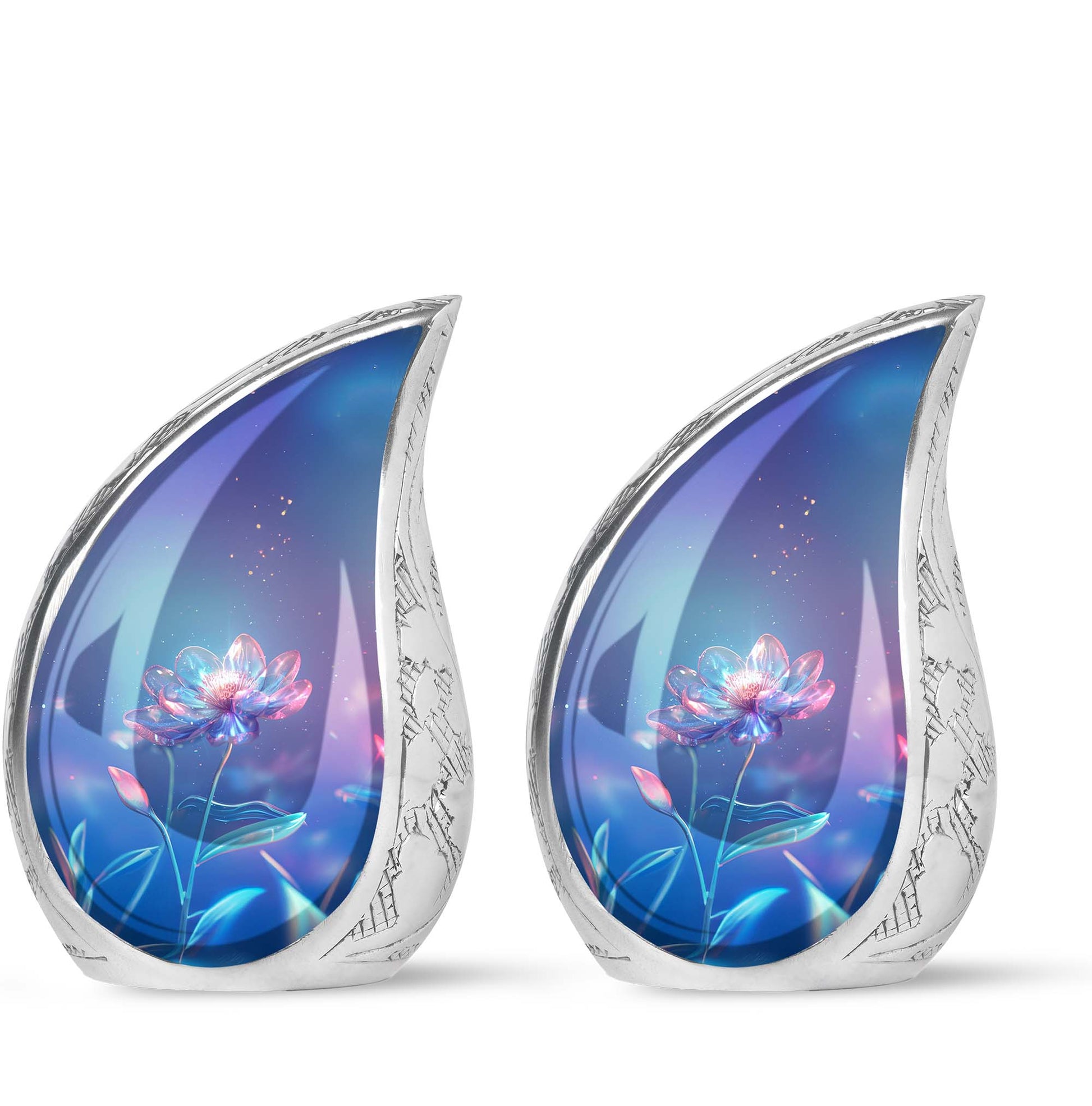 Beautiful Blue Flower Urn - Artistic Floral Design Cremation Urn for Ashes