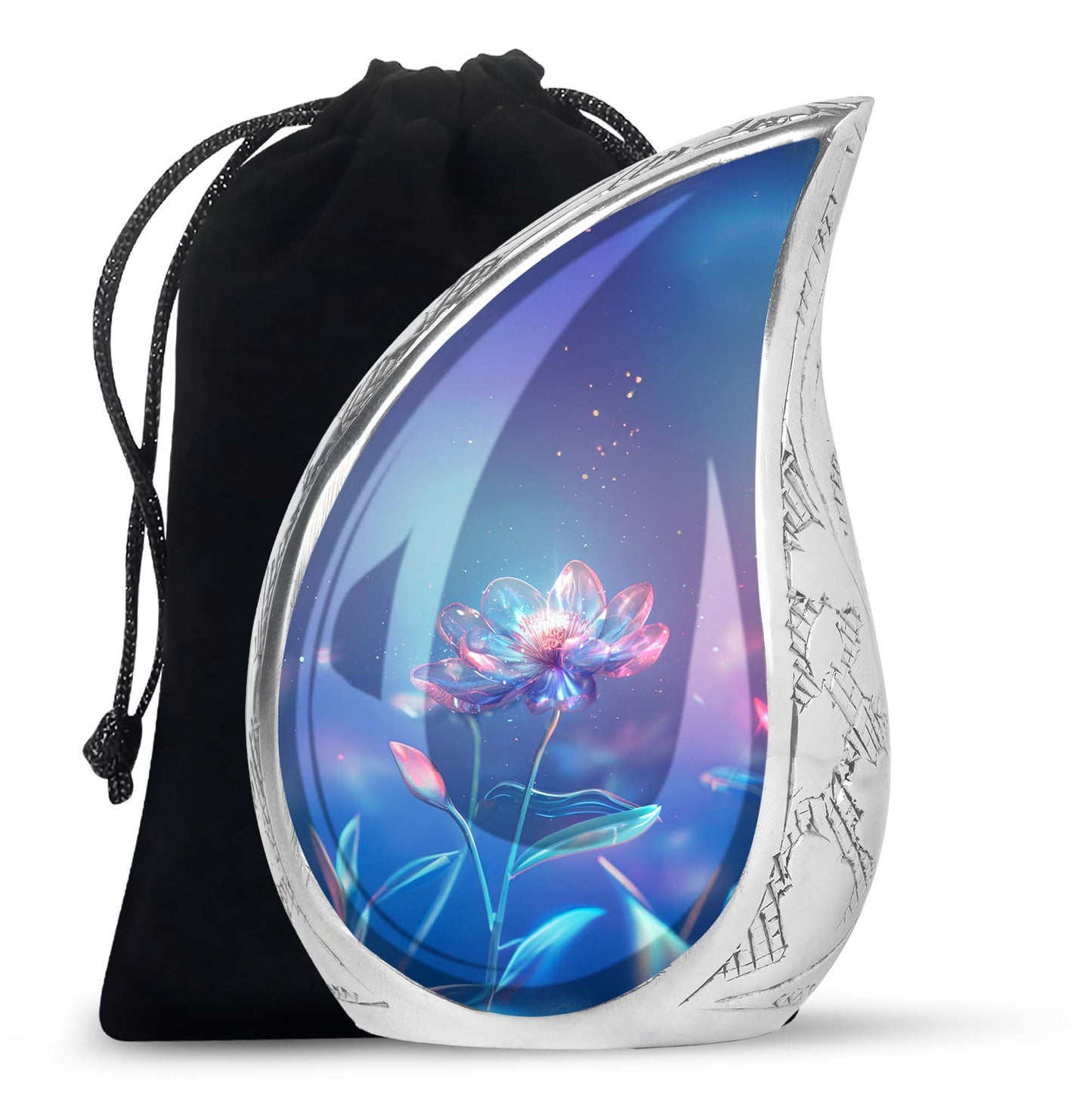 Blue Personalized Flower Cremation Urn for Human Ashes - 10-inch, 200 cu in - Yatskia