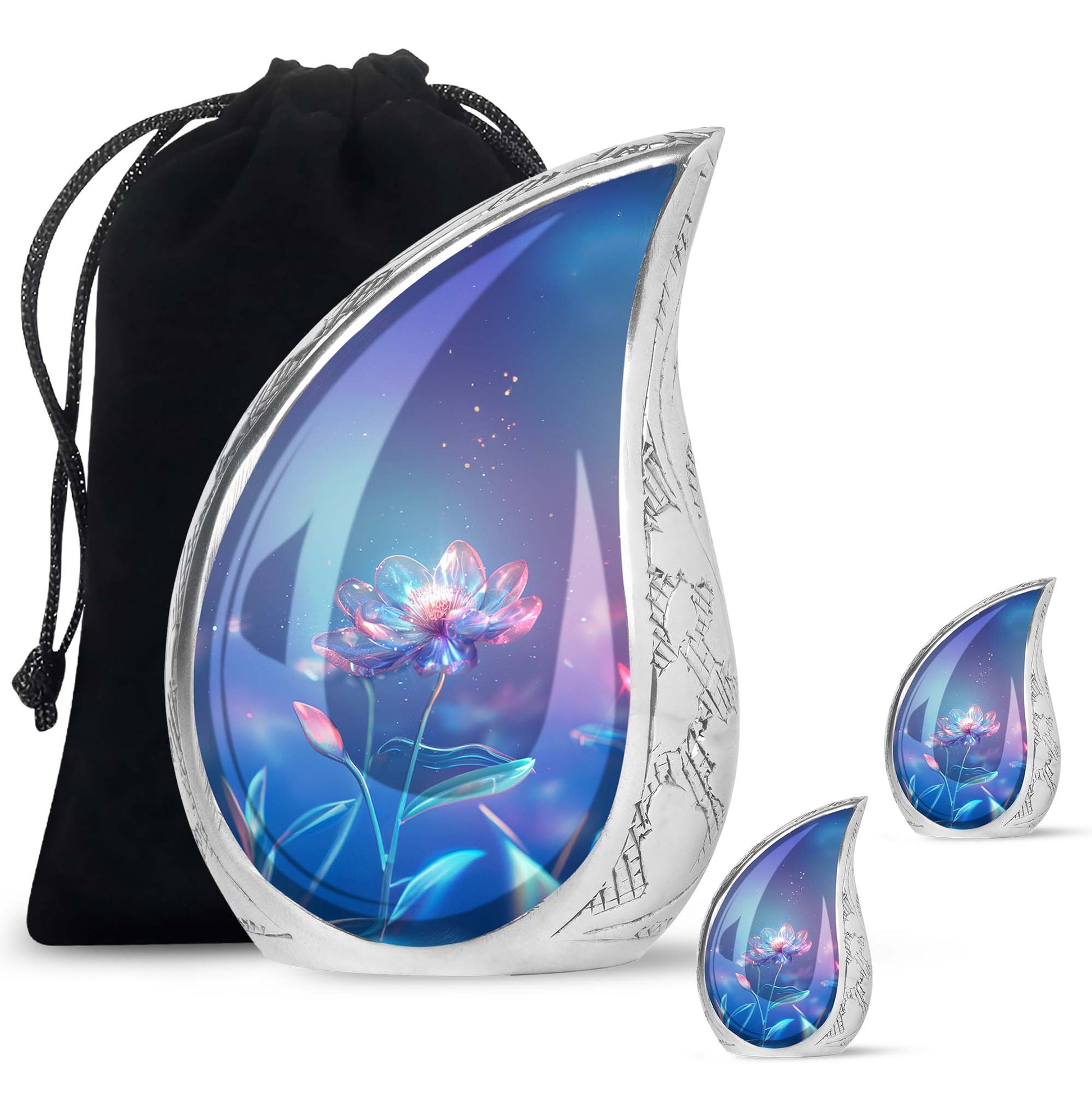 Beautiful Blue Flower Urn - Artistic Floral Design Cremation Urn for Ashes