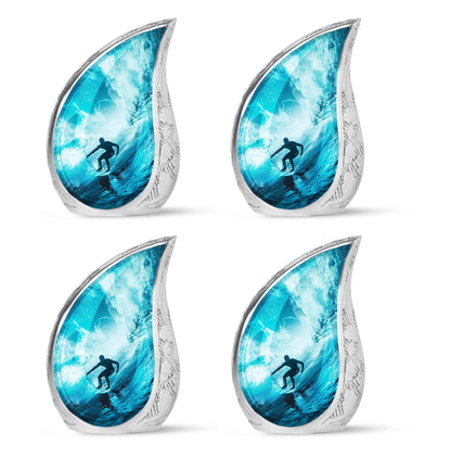 Surfing Urn for Human Ashes with Surfer Silhouette Turquoise Wave, Memorial Urn