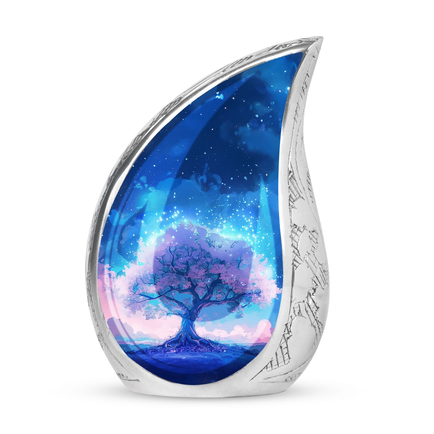 Blue Personalized Tree of Life Cremation Urn for Human Ashes - 10-inch, 200 cu in - Yatskia