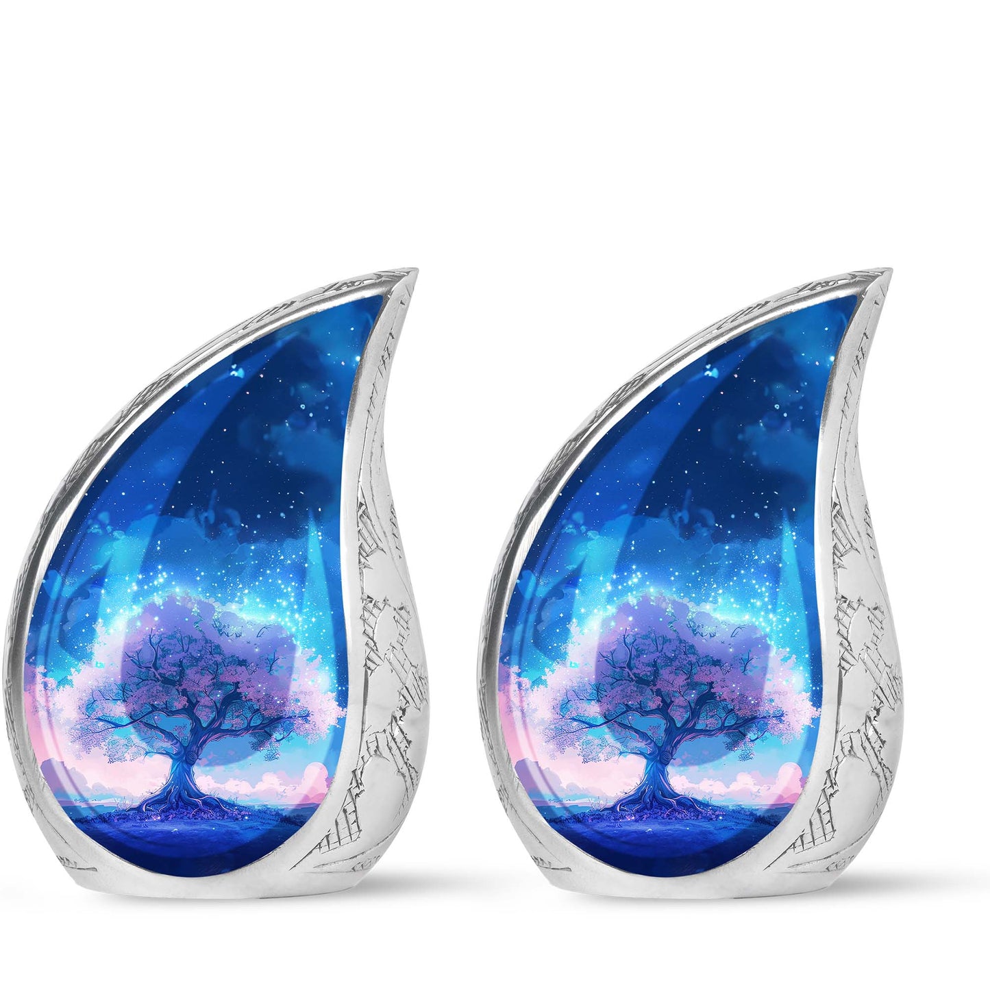Blue Personalized Tree of Life Cremation Urn for Human Ashes - 10-inch, 200 cu in - Yatskia