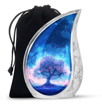 Blue Personalized Tree of Life Cremation Urn for Human Ashes - 10-inch, 200 cu in - Yatskia