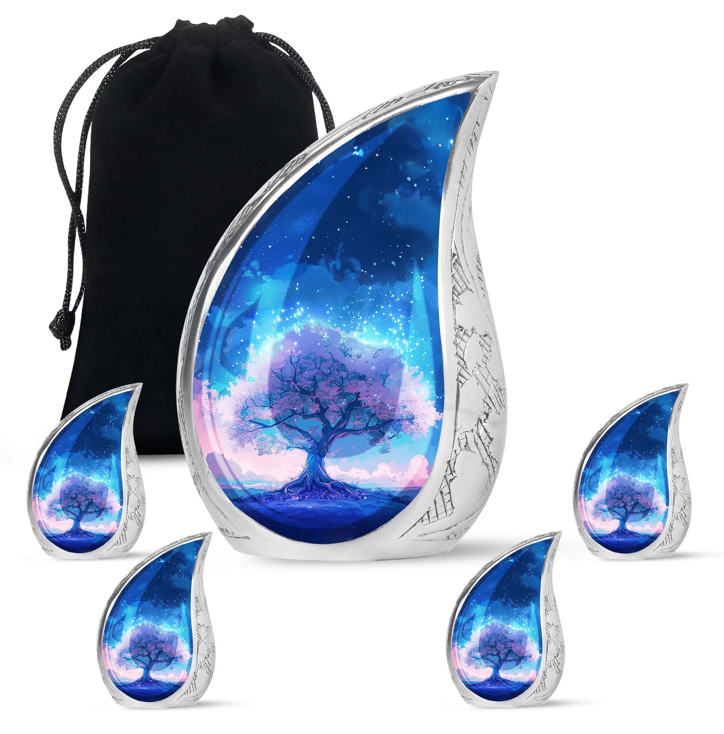Blue Personalized Tree of Life Cremation Urn for Human Ashes - 10-inch, 200 cu in - Yatskia