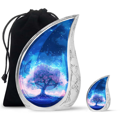 Blue Personalized Tree of Life Cremation Urn for Human Ashes - 10-inch, 200 cu in - Yatskia