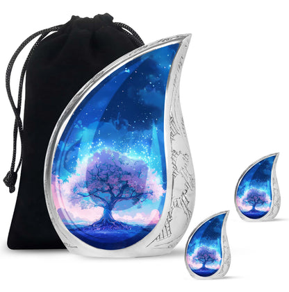 Blue Personalized Tree of Life Cremation Urn for Human Ashes - 10-inch, 200 cu in - Yatskia