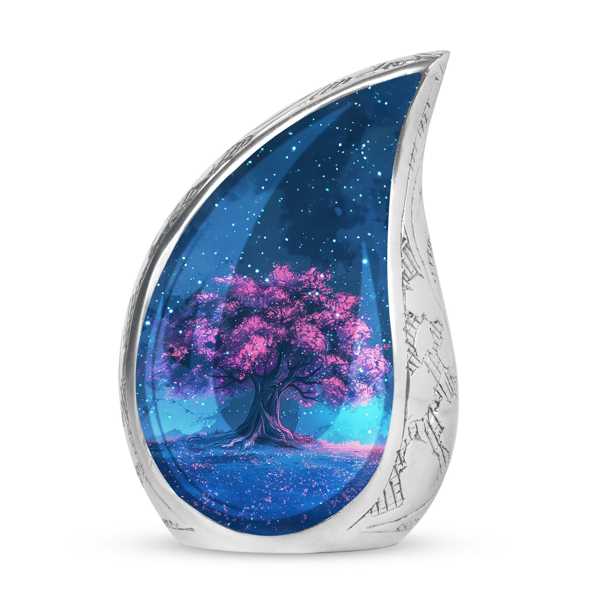 Night Pink Tree Cremation Urn - Beautiful Night Sky Burial Urn For Women