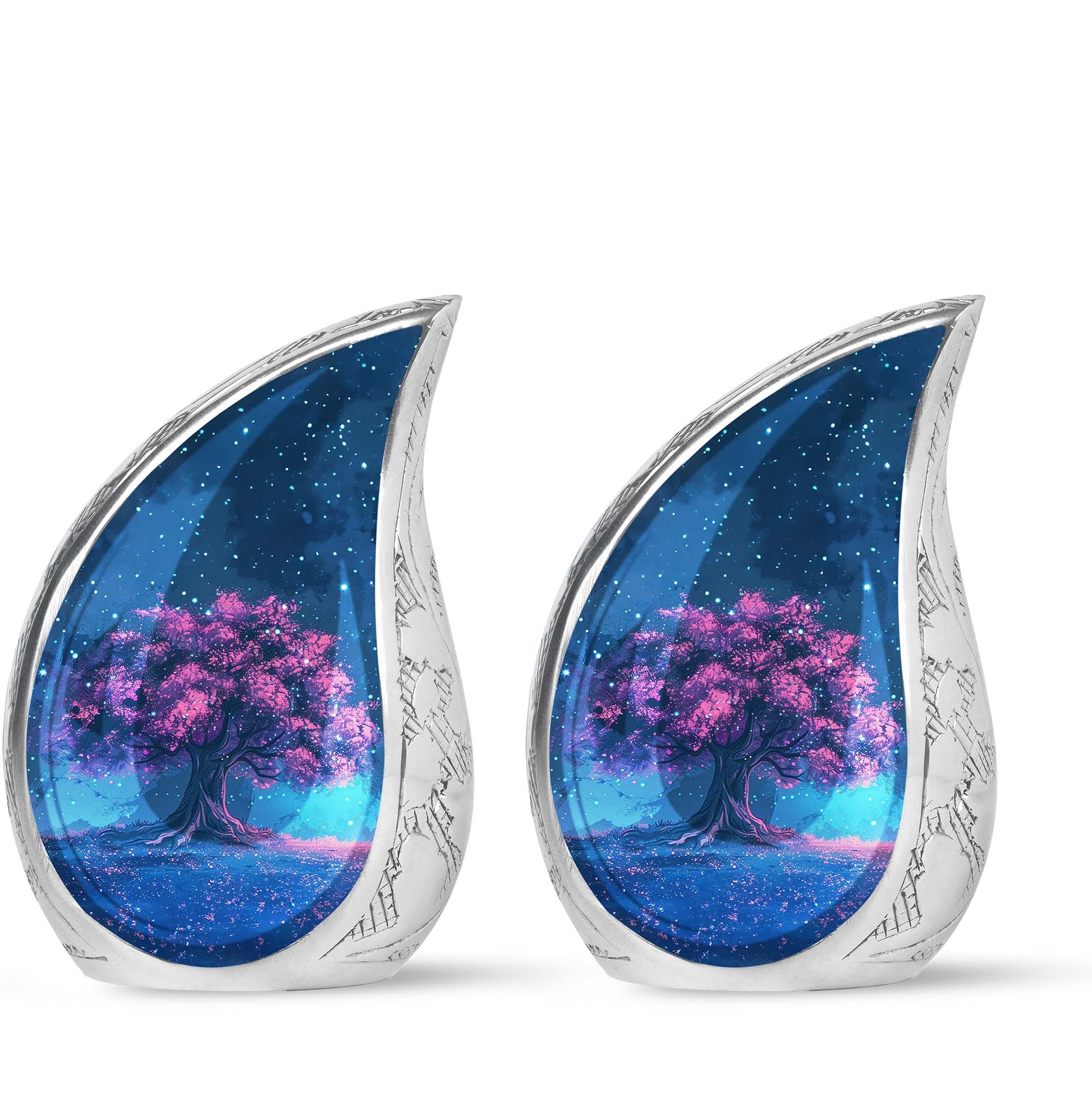 Night Pink Tree Cremation Urn - Beautiful Night Sky Burial Urn For Women