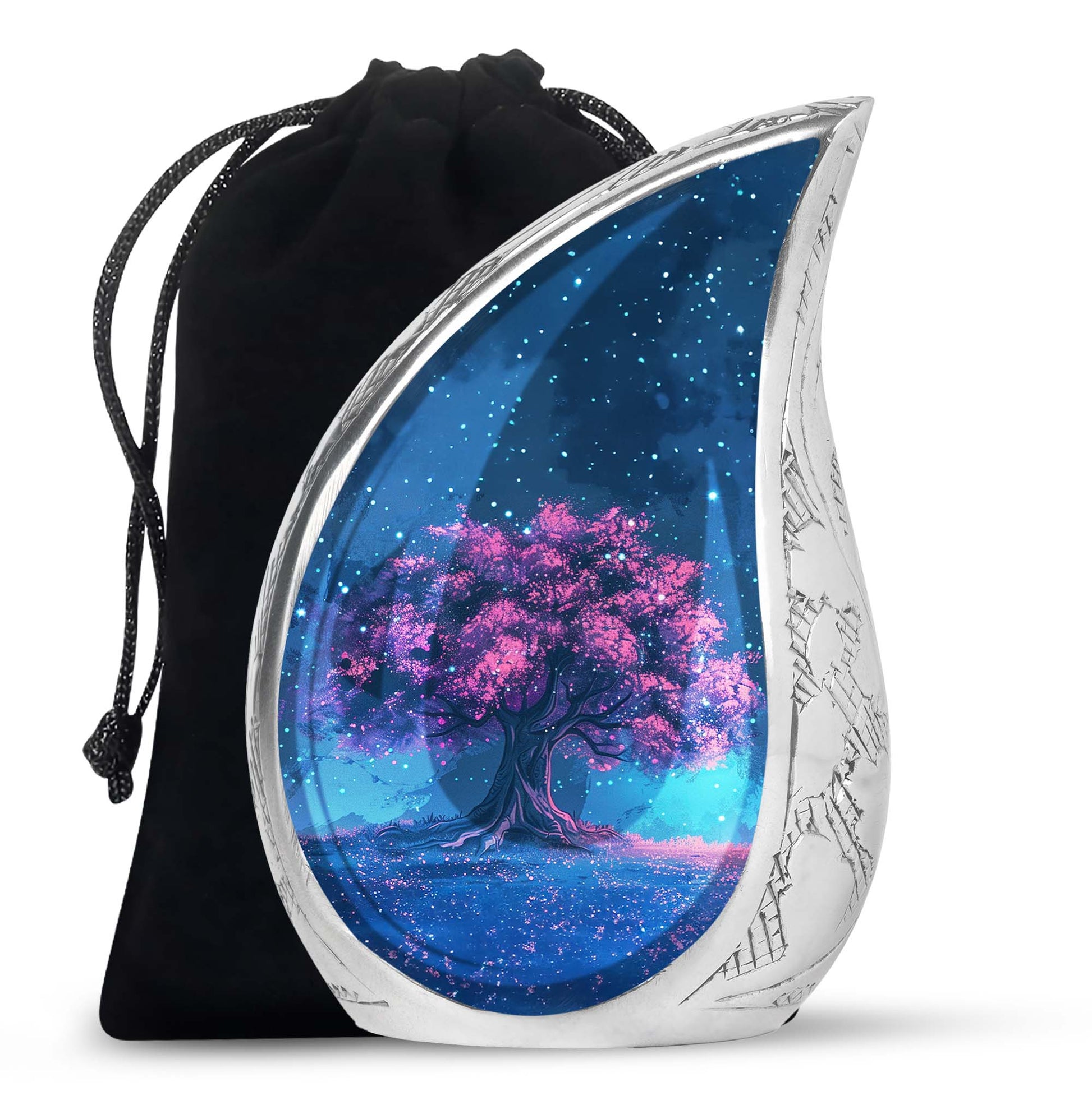 Night Pink Tree Cremation Urn - Beautiful Night Sky Burial Urn For Women