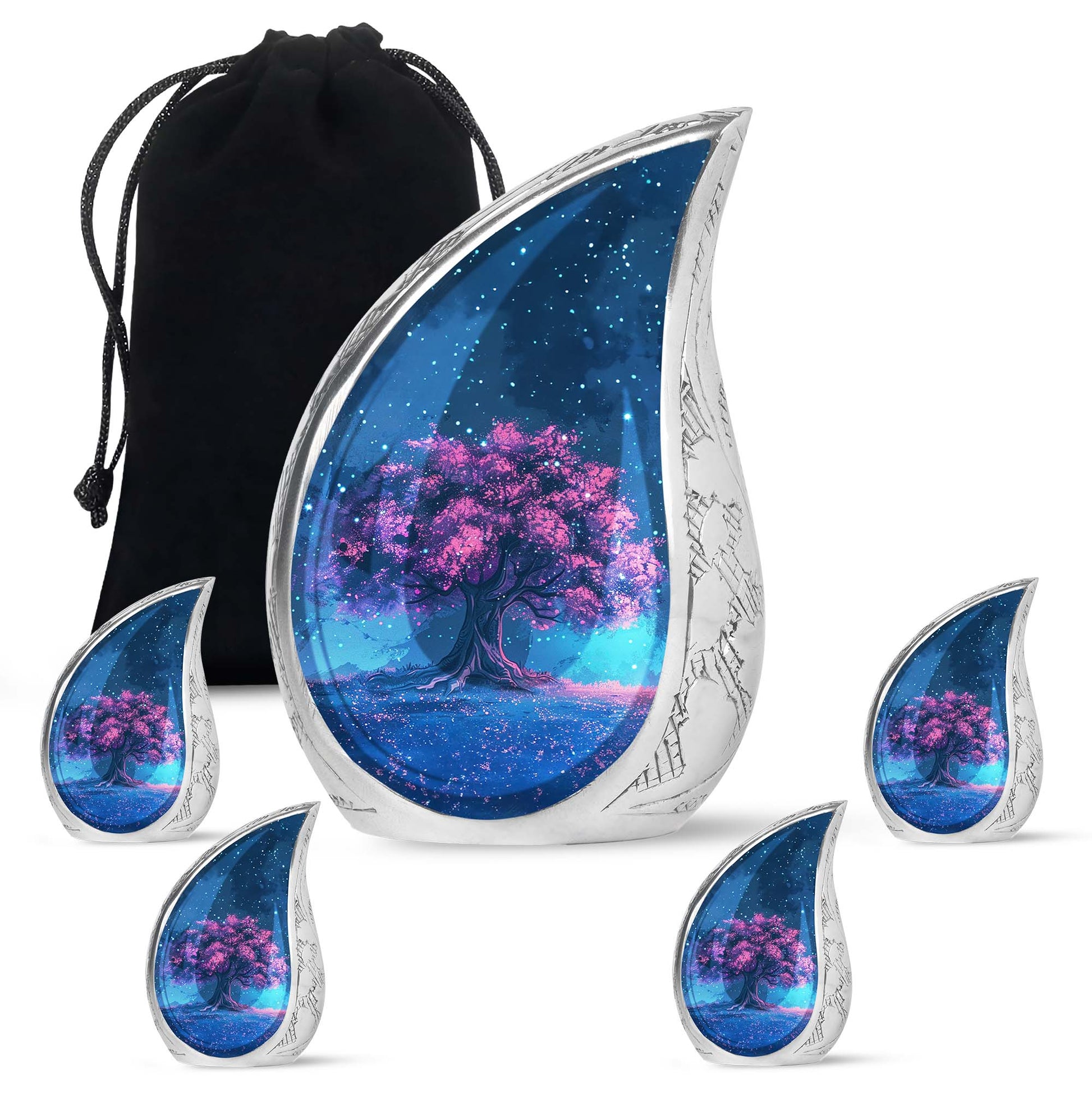 Night Pink Tree Cremation Urn - Beautiful Night Sky Burial Urn For Women