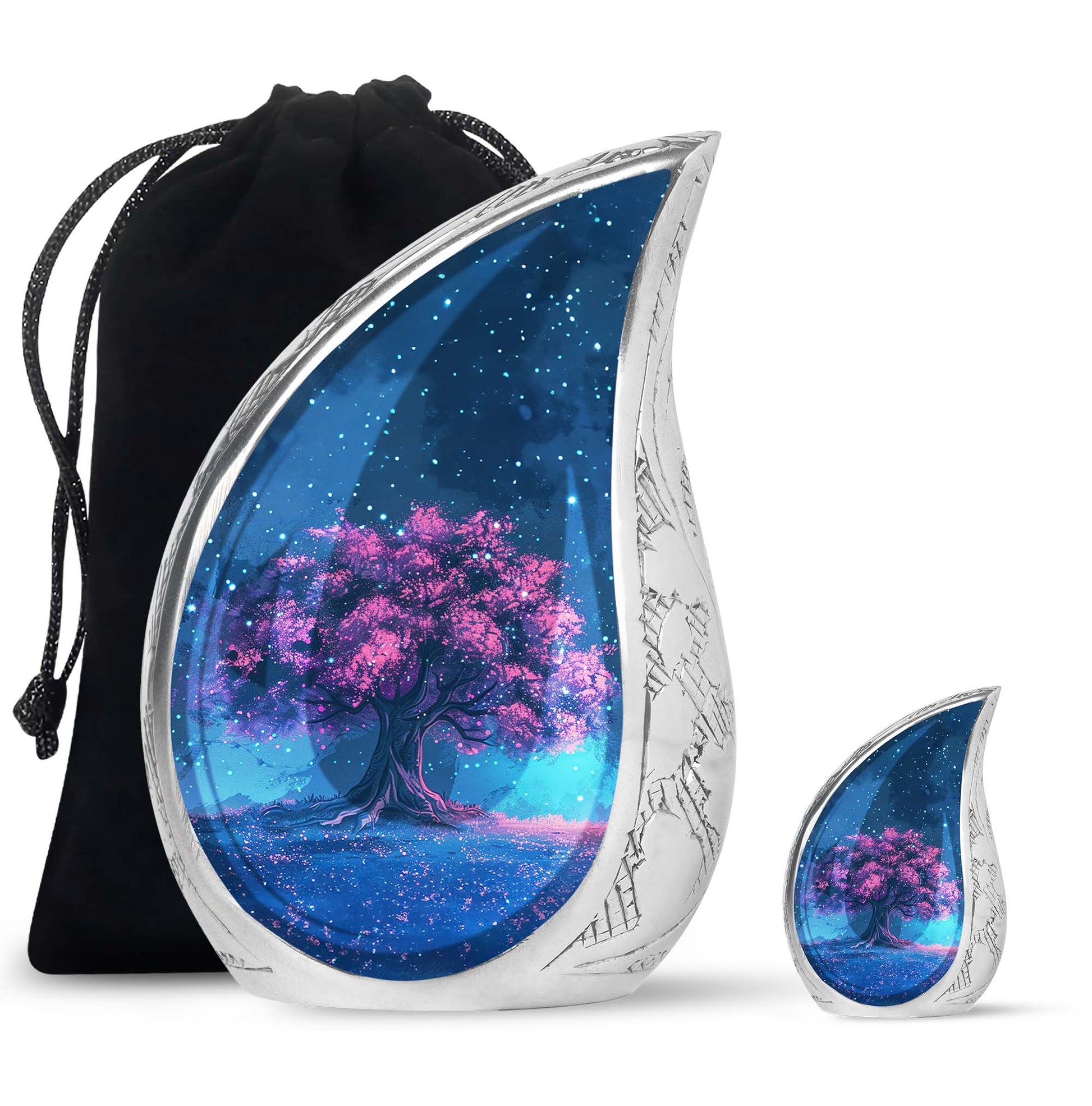 Night Pink Tree Cremation Urn - Beautiful Night Sky Burial Urn For Women