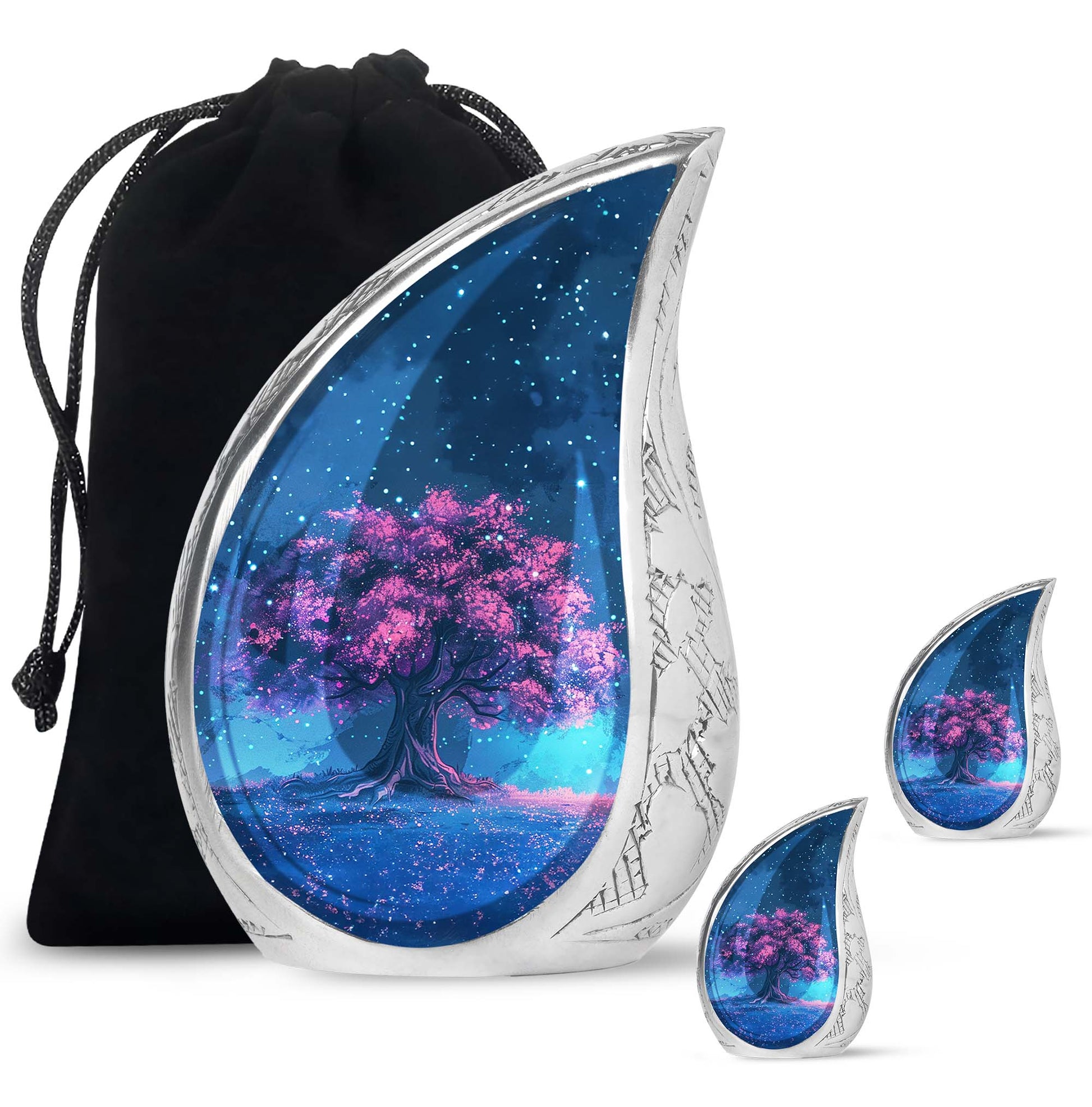 Night Pink Tree Cremation Urn - Beautiful Night Sky Burial Urn For Women