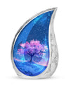 Blue Floral Tree Cremation Urn - Large Urns For Human Ashes