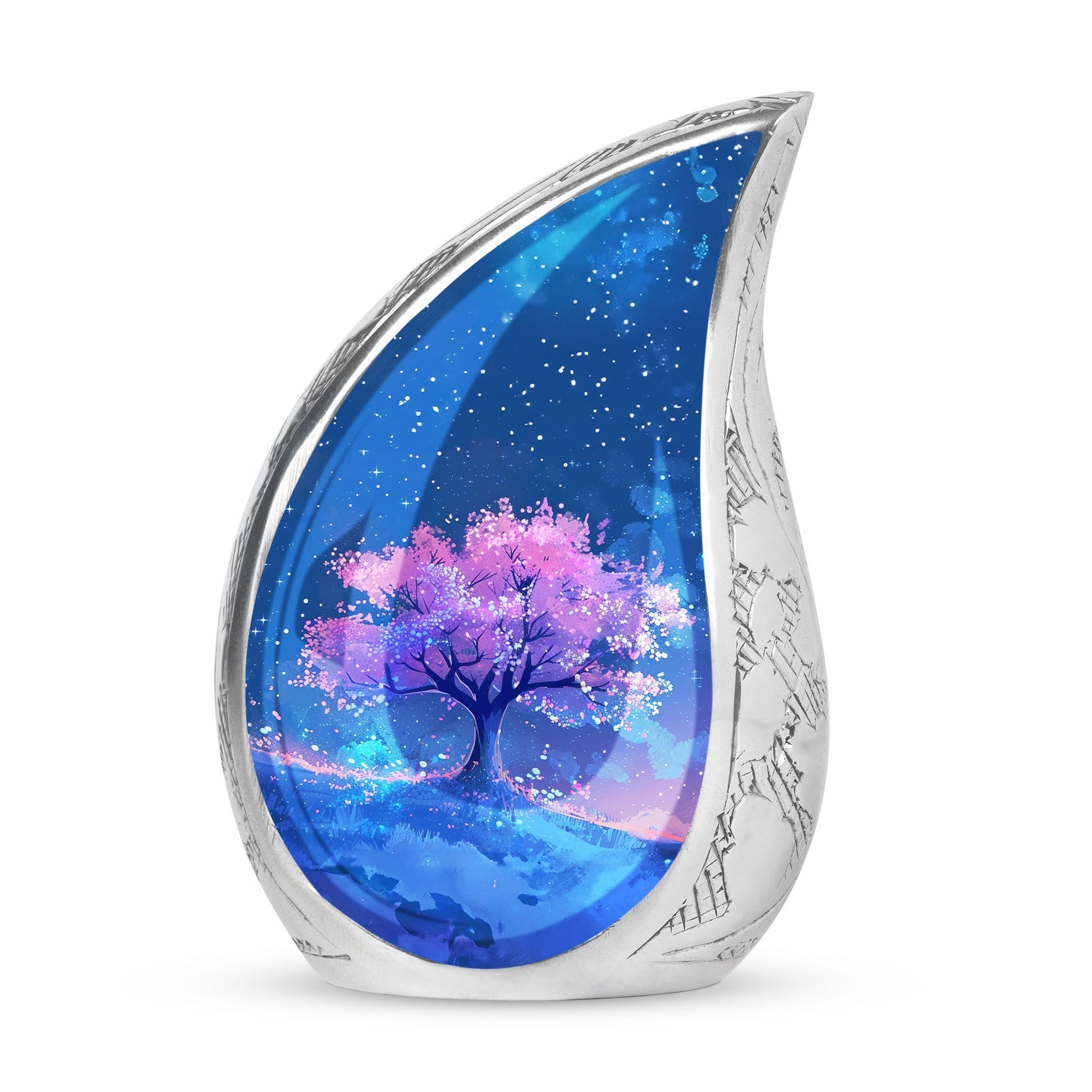 Blue Floral Tree Cremation Urn - Large Urns For Human Ashes