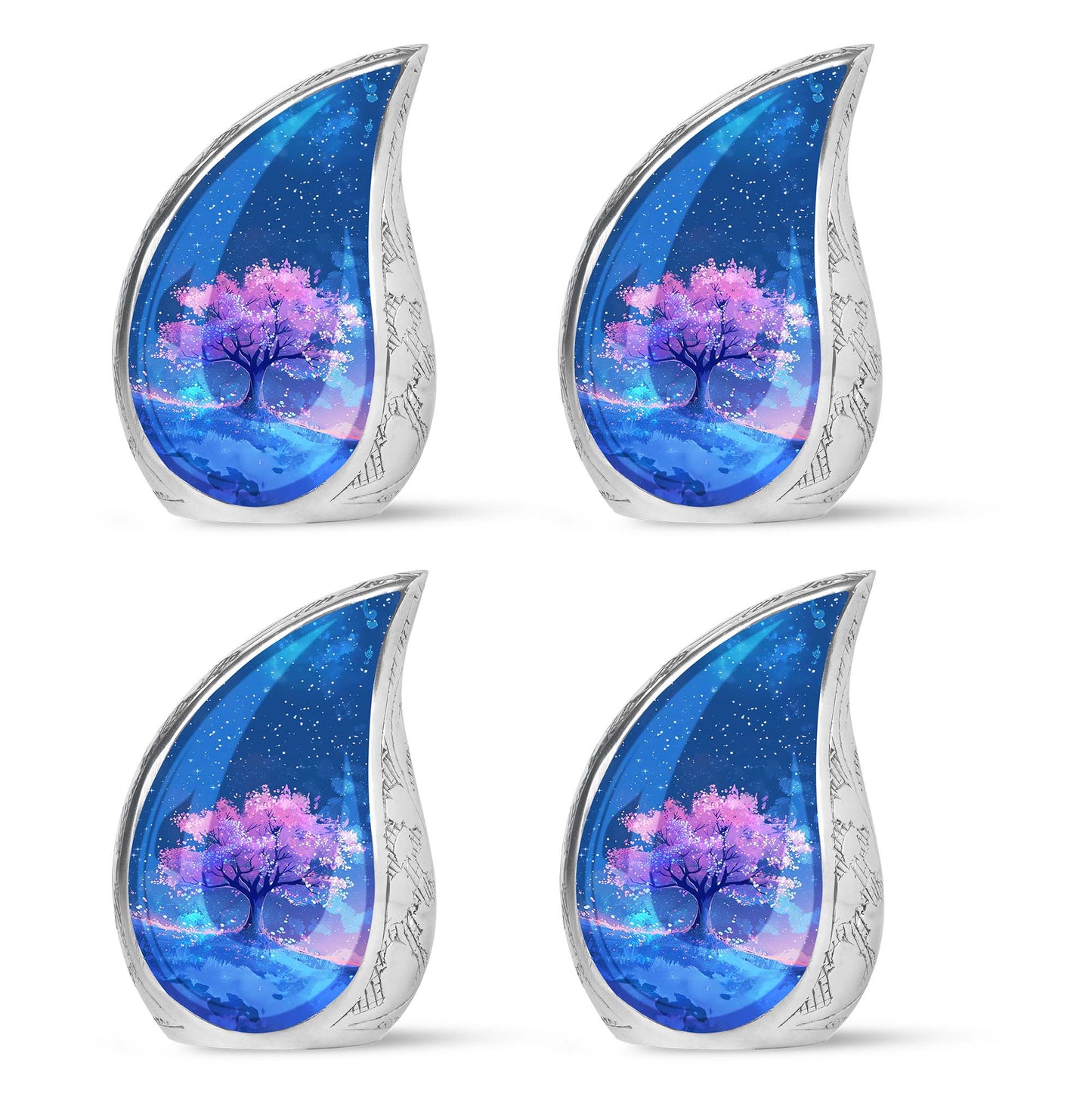 Blue Personalized Flower Cremation Urn for Human Ashes - 10-inch, 200 cu in - Yatskia
