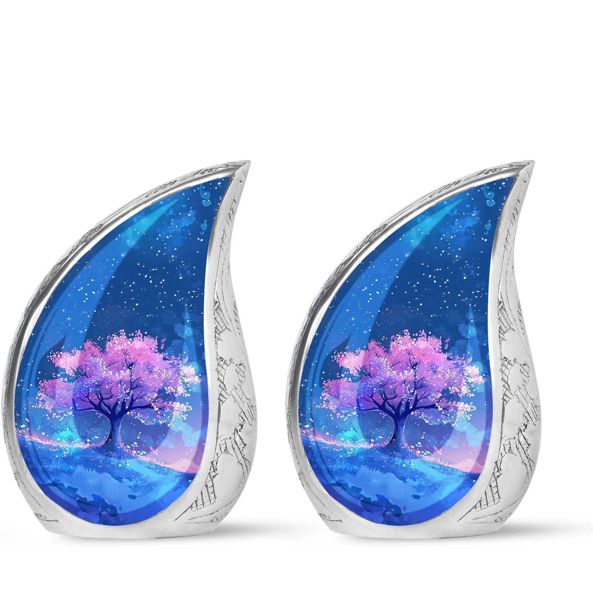 Blue Floral Tree Cremation Urn - Large Urns For Human Ashes