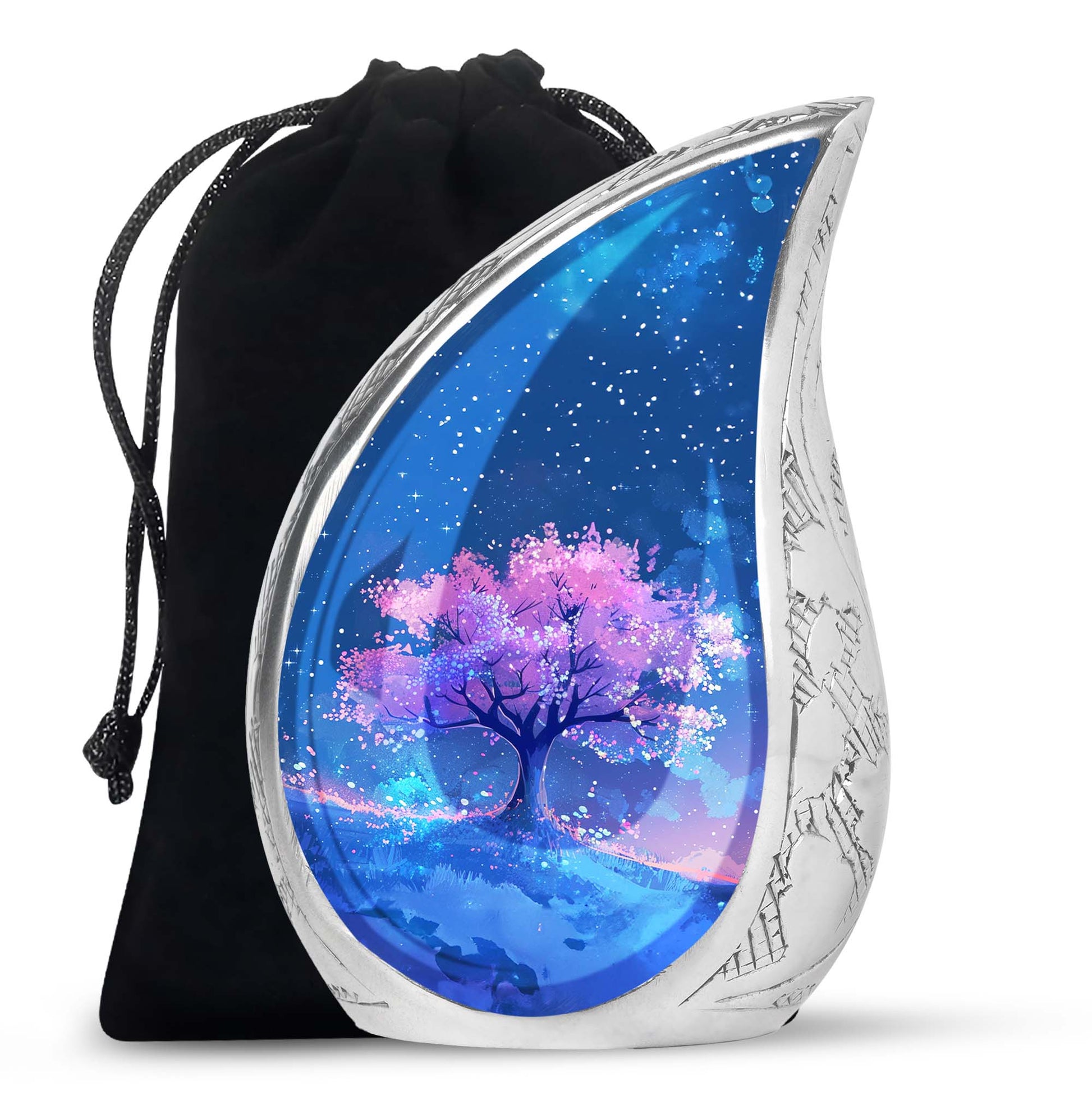 Blue Floral Tree Cremation Urn - Large Urns For Human Ashes