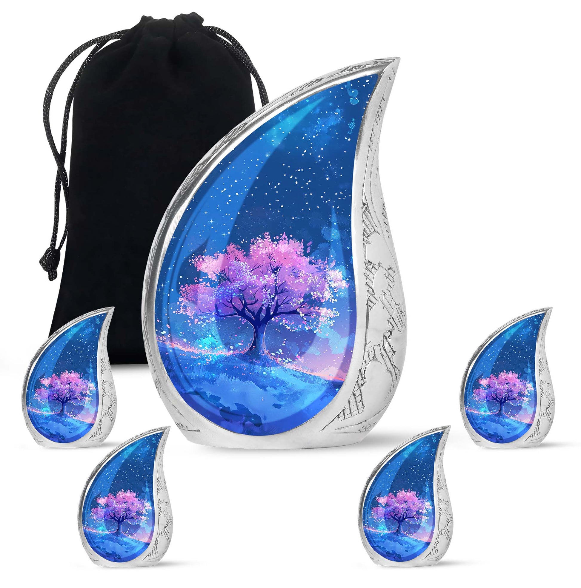 Blue Floral Tree Cremation Urn - Large Urns For Human Ashes