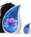 Blue Floral Tree Cremation Urn - Large Urns For Human Ashes