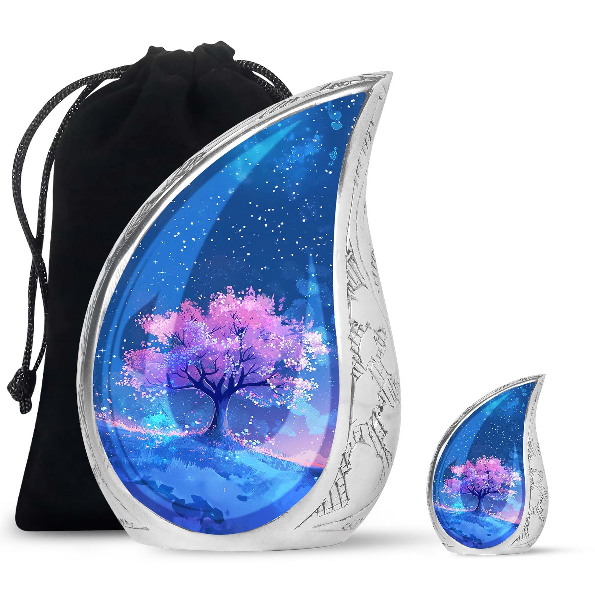 Blue Floral Tree Cremation Urn - Large Urns For Human Ashes