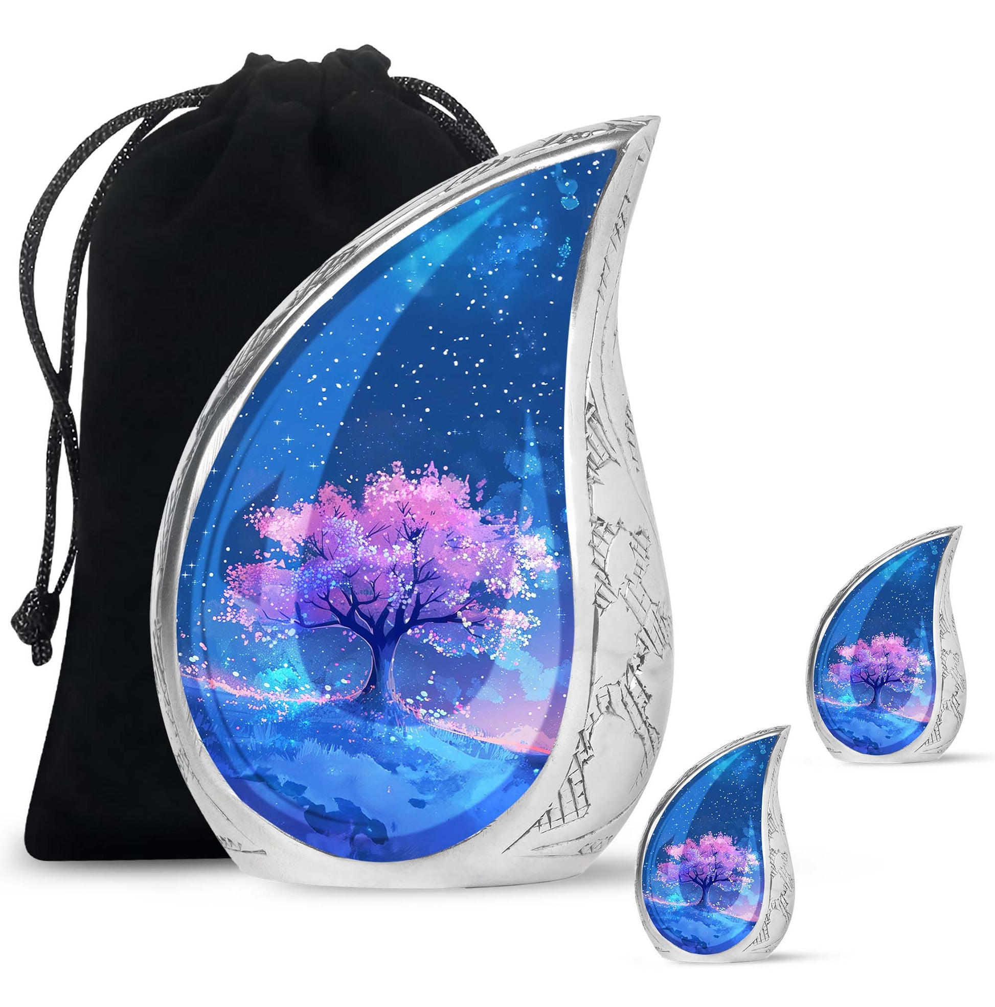 Blue Floral Tree Cremation Urn - Large Urns For Human Ashes