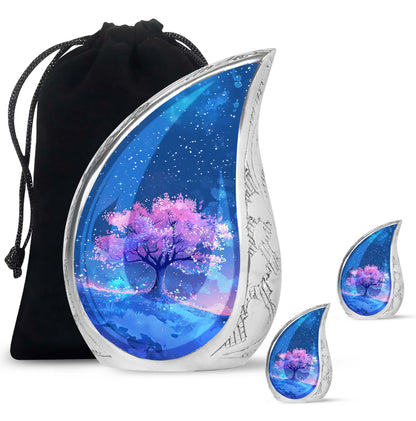 Blue Personalized Flower Cremation Urn for Human Ashes - 10-inch, 200 cu in - Yatskia