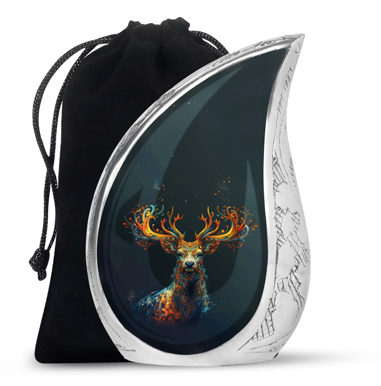 Black Personalized Deer Keepsake Urn for Human Ashes - 10-inch, 200 cu in - Yatskia