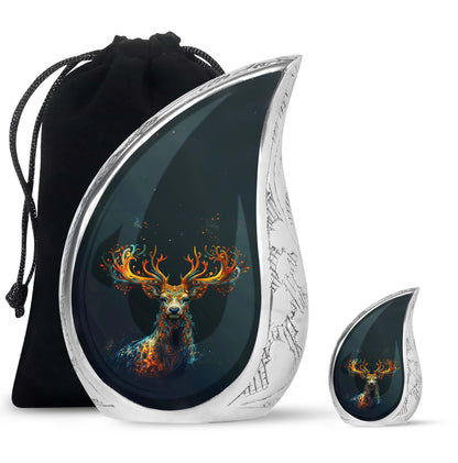 Black Personalized Deer Keepsake Urn for Human Ashes - 10-inch, 200 cu in - Yatskia