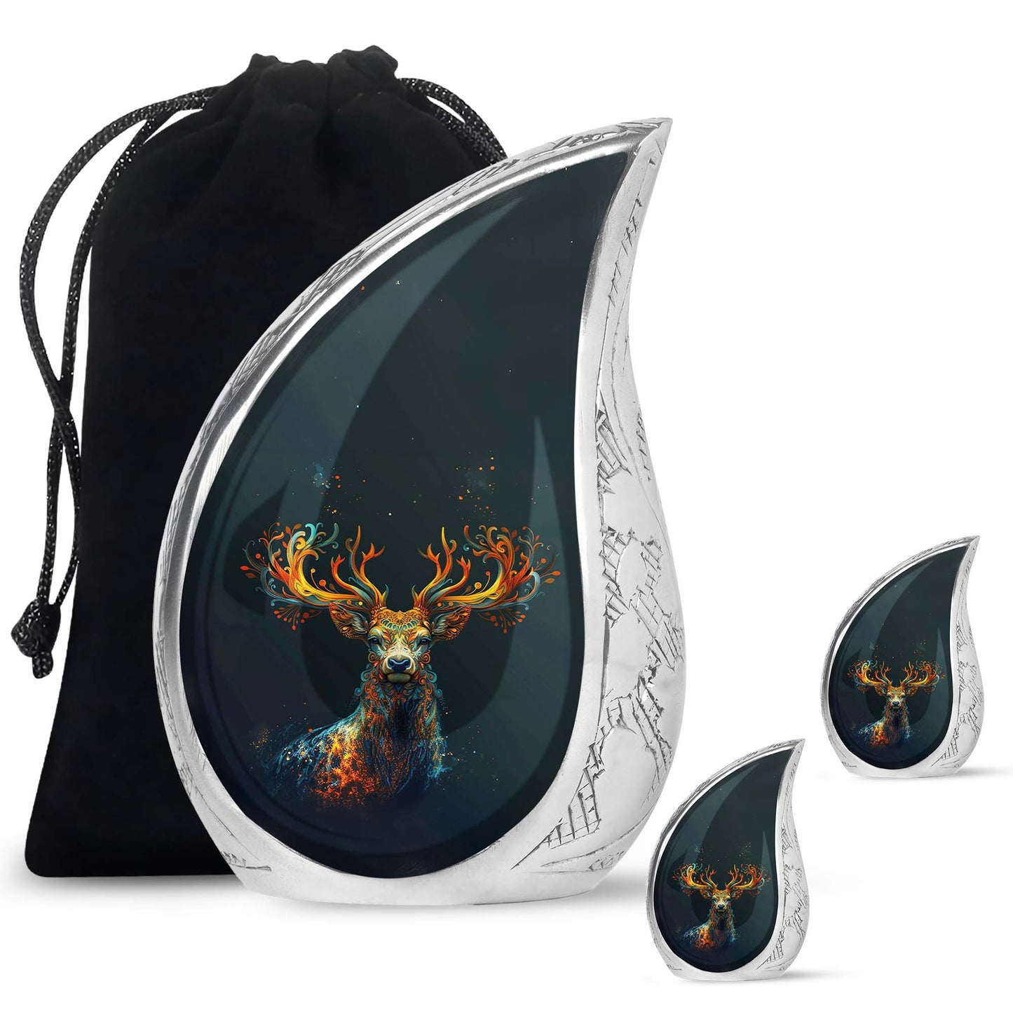 Black Personalized Deer Keepsake Urn for Human Ashes - 10-inch, 200 cu in - Yatskia