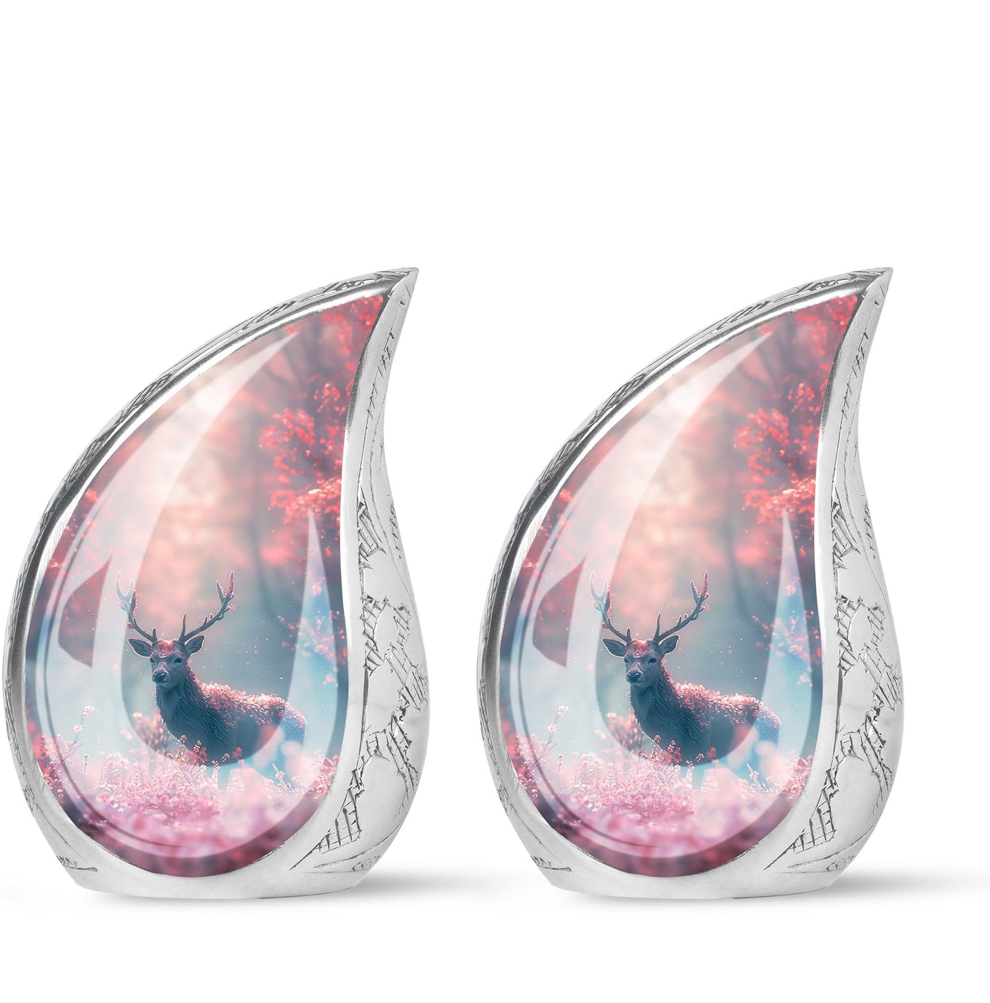 Pink Personalized Deer Cremation Urn for Human Ashes - 10-inch, 200 cu in - Yatskia