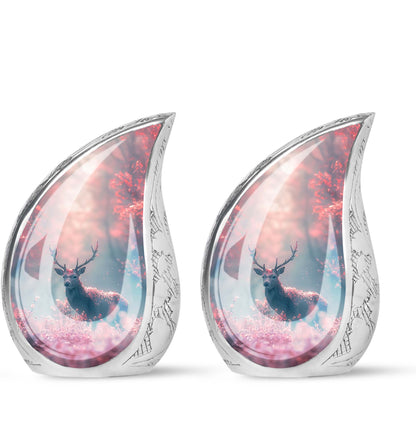 Pink Personalized Deer Cremation Urn for Human Ashes - 10-inch, 200 cu in - Yatskia