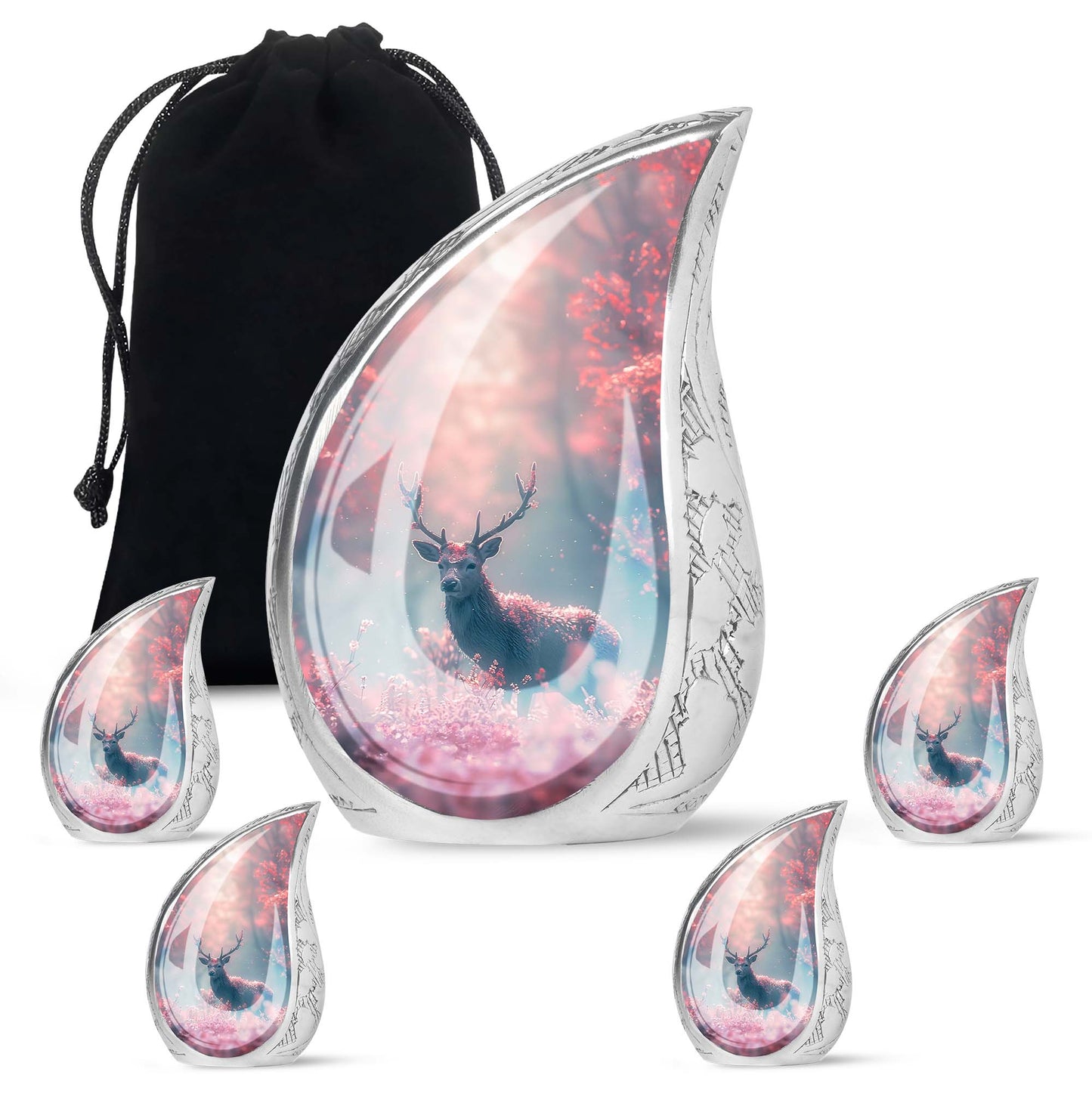 Pink Personalized Deer Cremation Urn for Human Ashes - 10-inch, 200 cu in - Yatskia