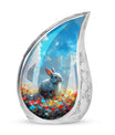 Colorful Flower Urn with White Bunny - Beautiful Pet Memorial Urn for Ashes