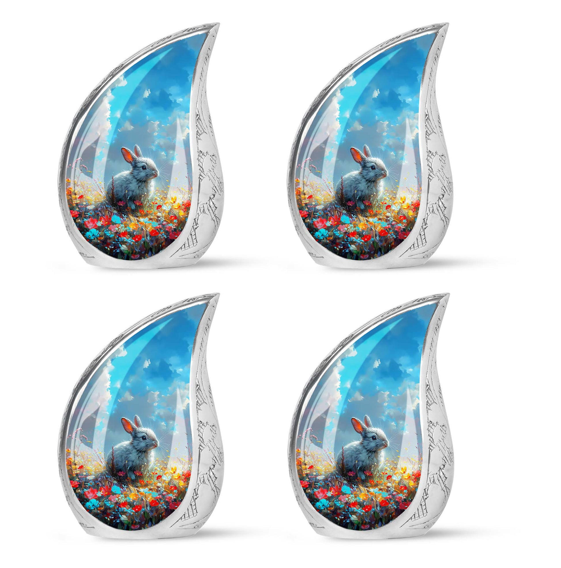 Colorful Flower Urn with White Bunny - Beautiful Pet Memorial Urn for Ashes