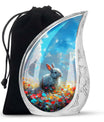 Colorful Flower Urn with White Bunny - Beautiful Pet Memorial Urn for Ashes