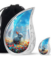 Colorful Flower Urn with White Bunny - Beautiful Pet Memorial Urn for Ashes