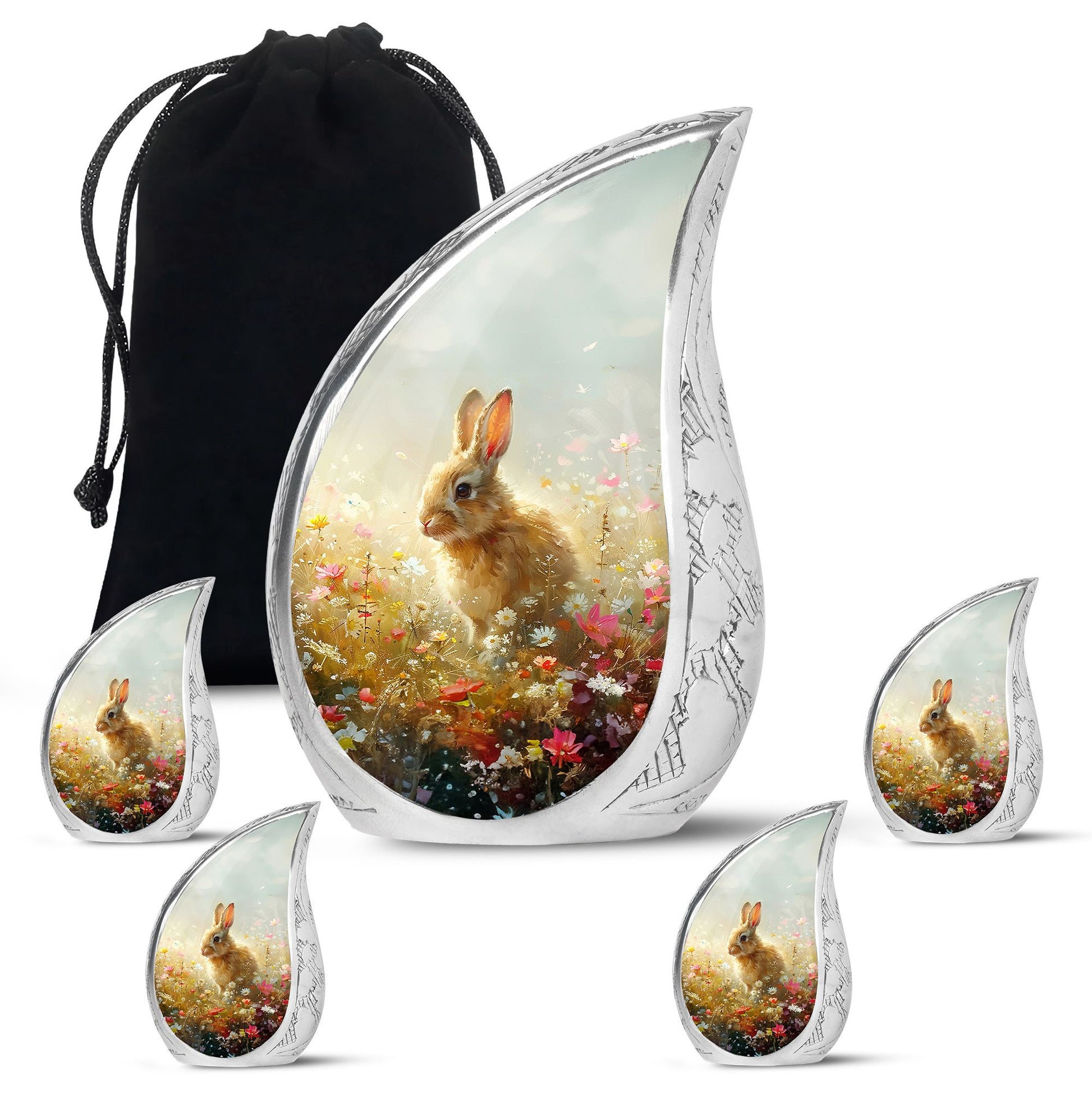 Baby Bunny Rabbit Urn – Beautiful Floral Design Memorial for Pet Remains