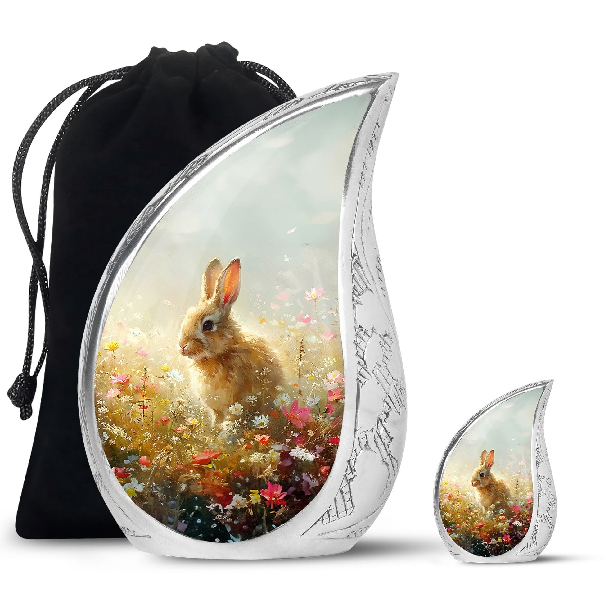 Baby Bunny Rabbit Urn – Beautiful Floral Design Memorial for Pet Remains